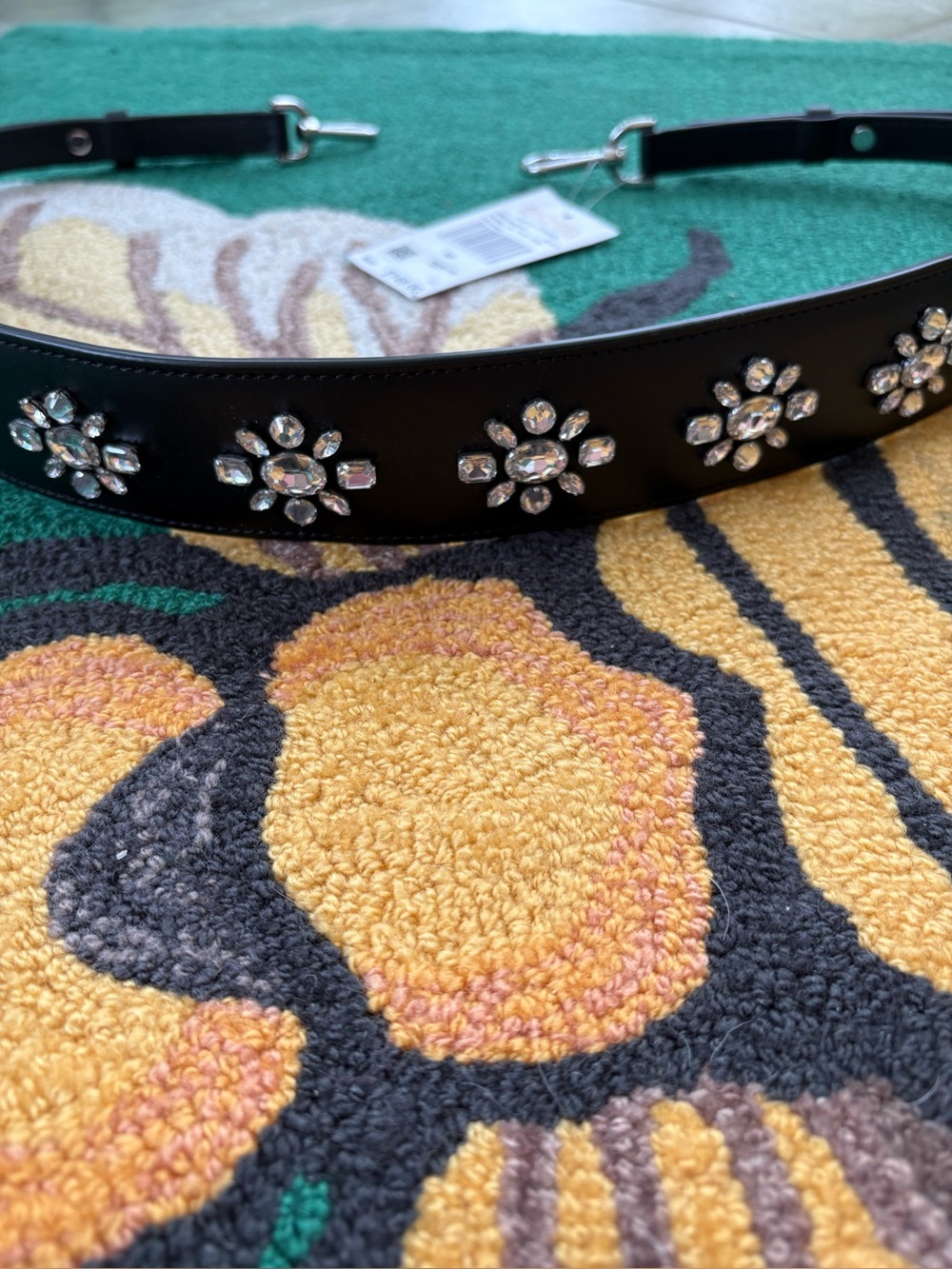 Michael Kors  Leather Adjustable Guitar/ Purse Strap With Crystal Flower Accents